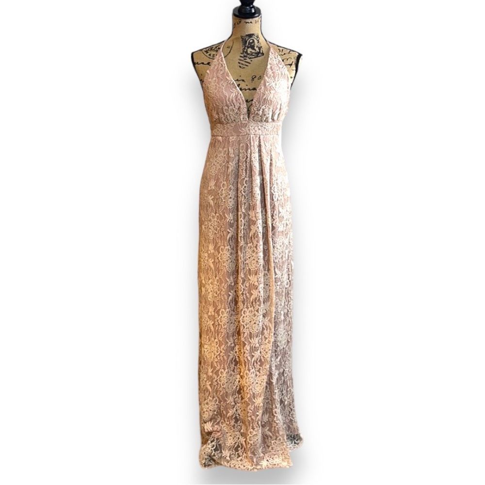 Lulus Pink Lace Maxi Dress, Women’s Large, Fully Lined, High Front Slit, NWT